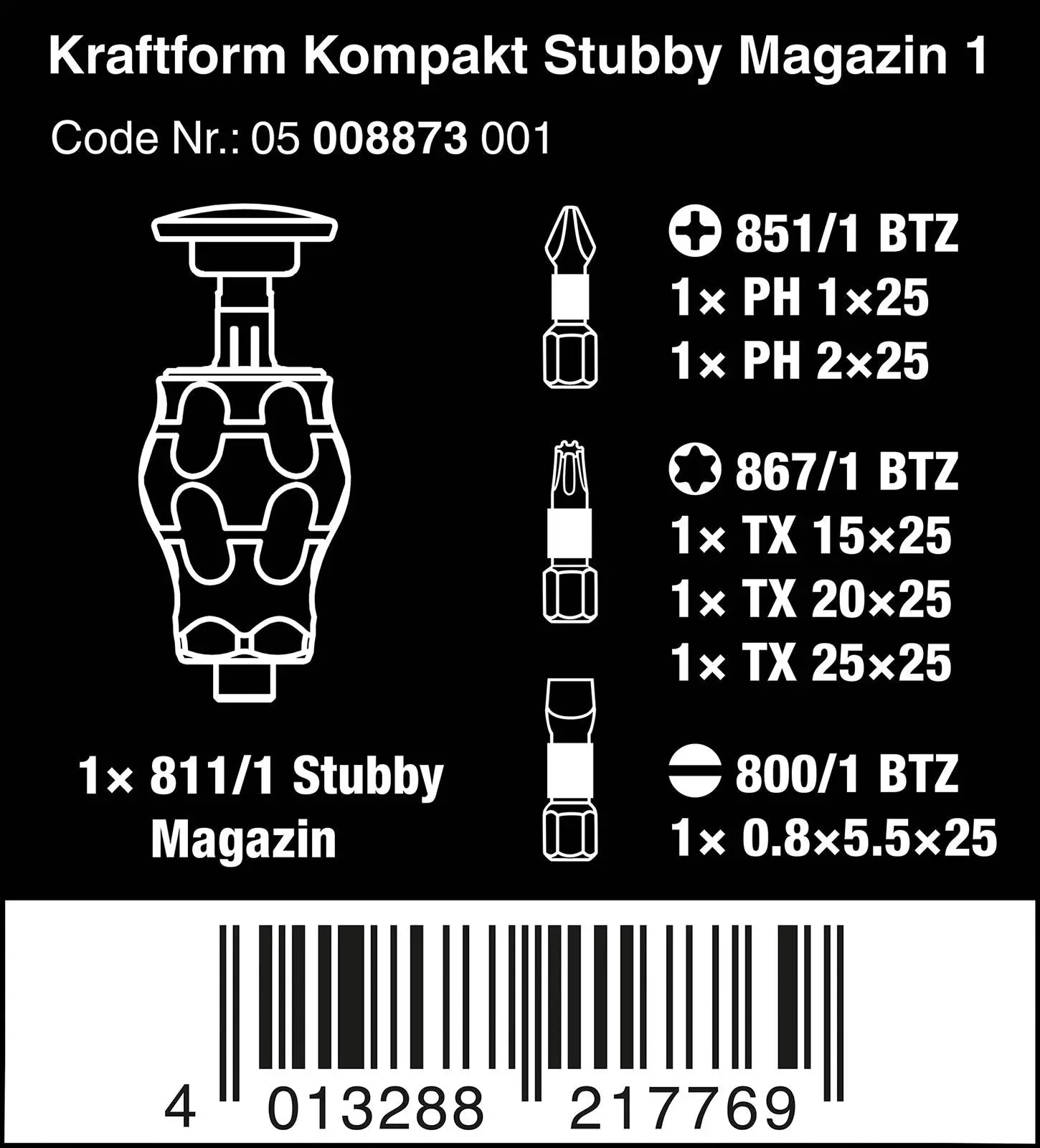 Wera Stubby Screwdriver Kraftform Kompakt Magazine 1 6 Piece PH TX SL - Image 8