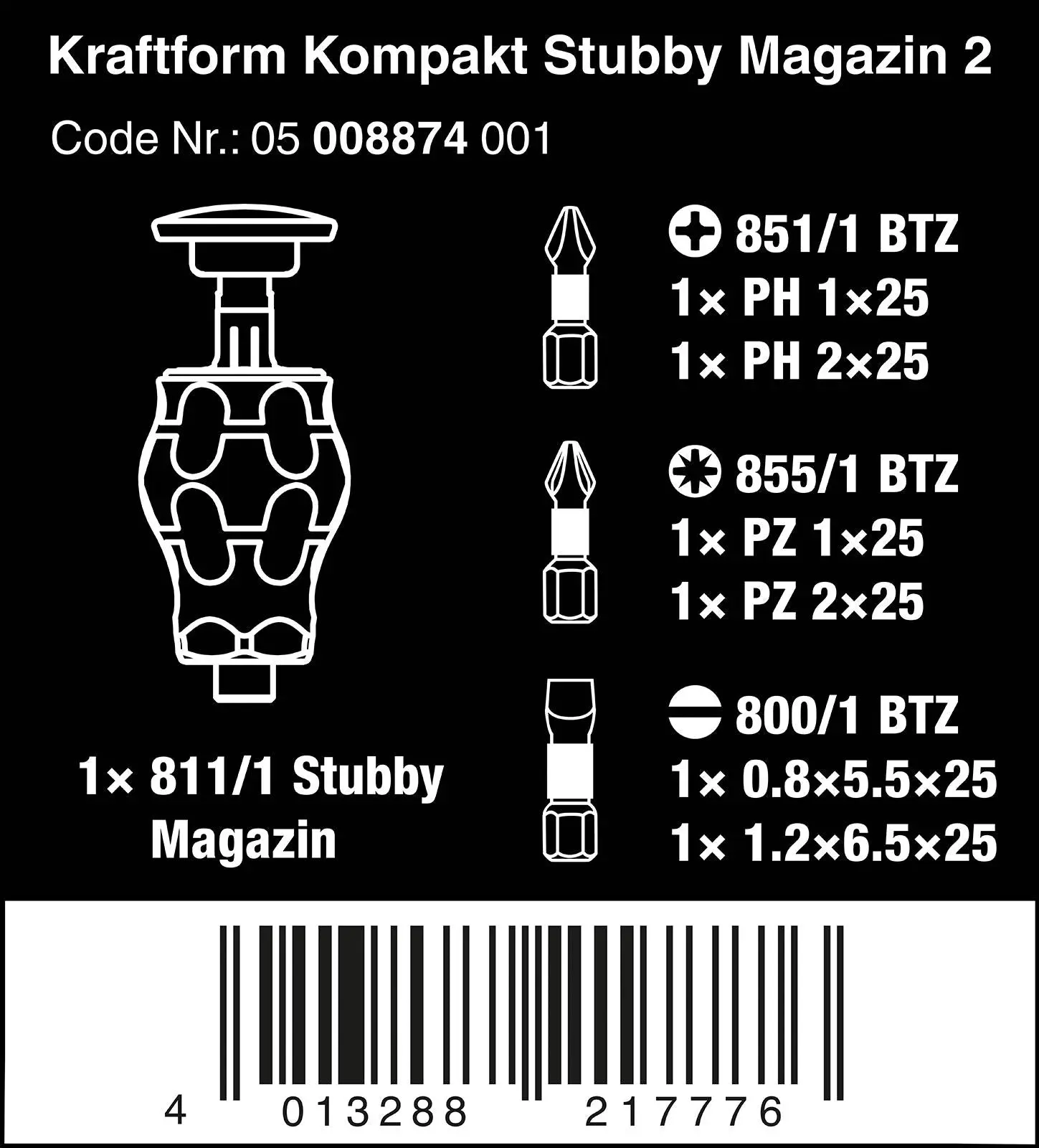 Wera Stubby Screwdriver Kraftform Kompakt Magazine 2 6 Piece PH PZ SL - Image 12