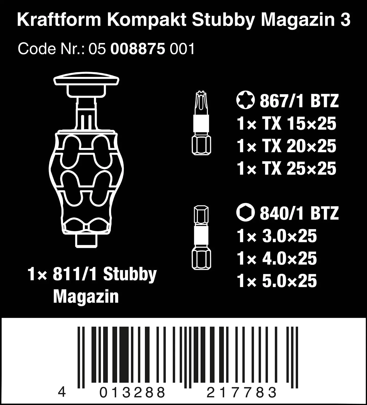Wera Stubby Screwdriver Kraftform Kompakt Magazine 3 6 Piece Torx Hex - Image 8