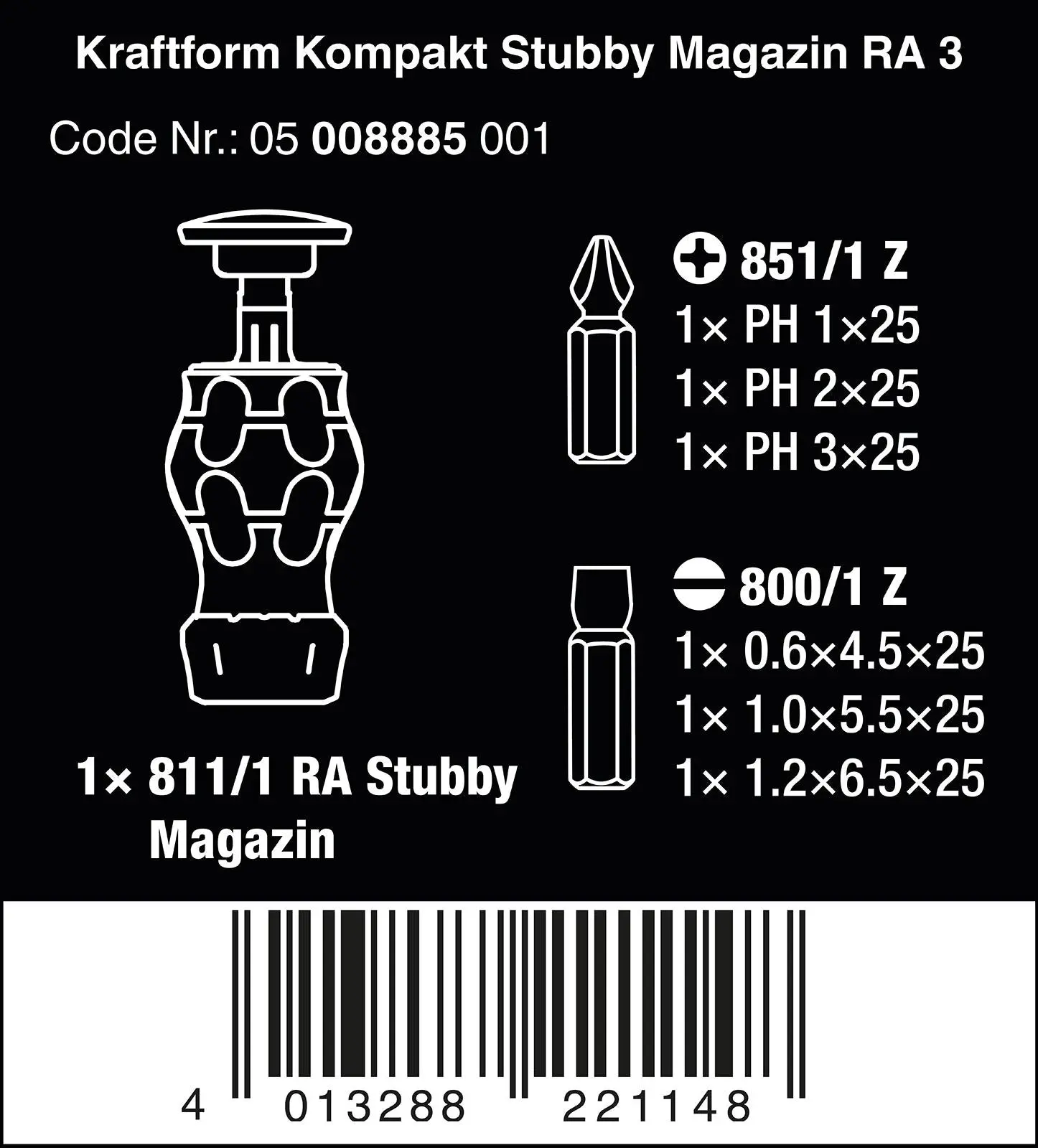 Wera Stubby Screwdriver Ratchet Function Kraftform Kompakt Magazine RA 3 6 Piece PH SL - Image 7