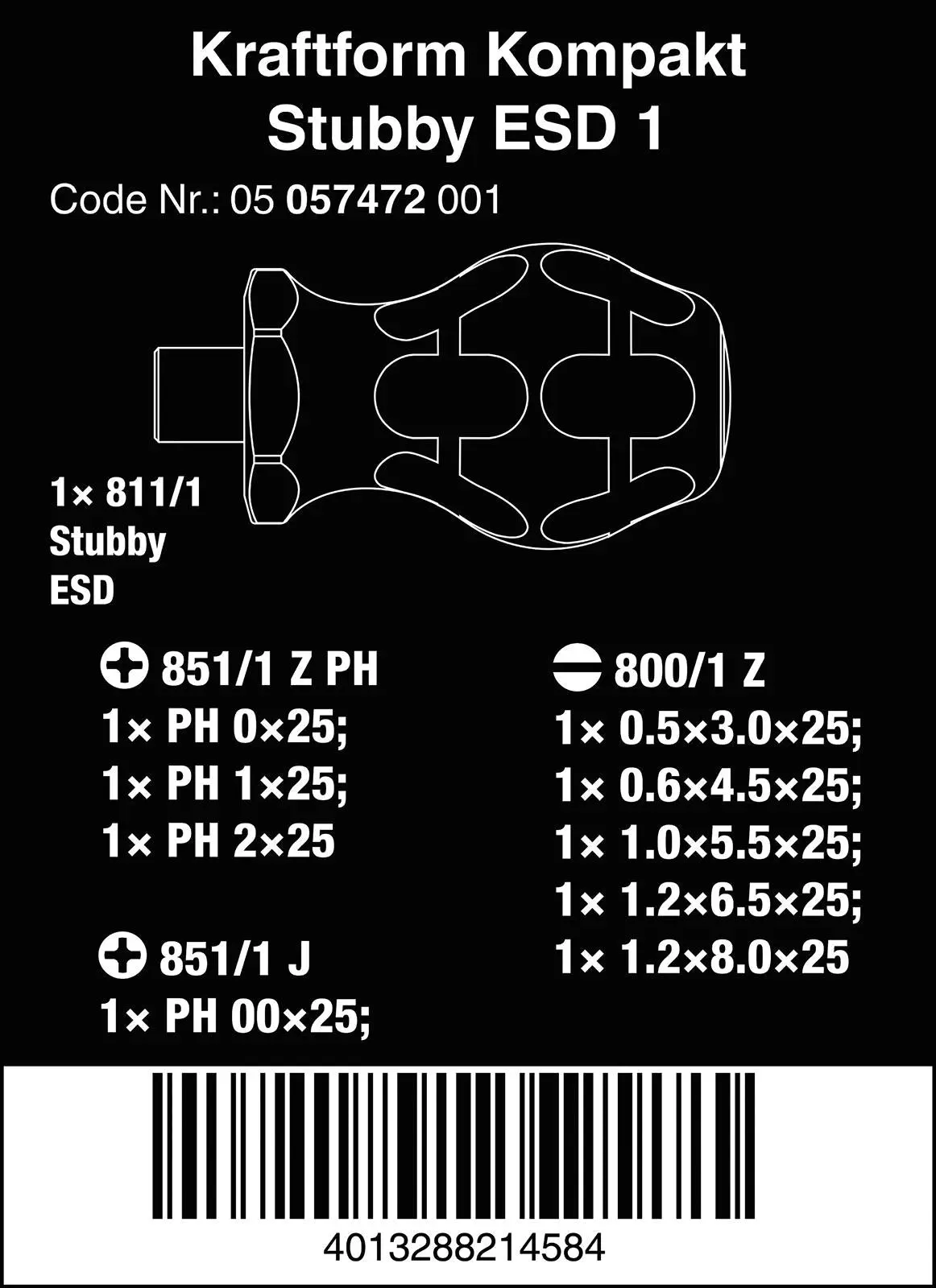 Wera Stubby Screwdriver Set Kraftform Kompakt ESD 1 10 Piece PH SL JIS - Image 3