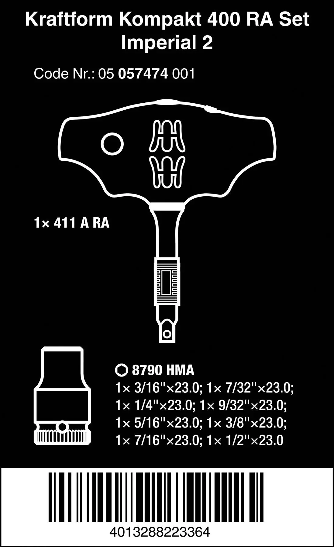 Wera T-Handle Adaptor Screwdriver 1/4" Drive with Ratchet Function 400 RA Imperial Set 2 9 Pieces - Image 12