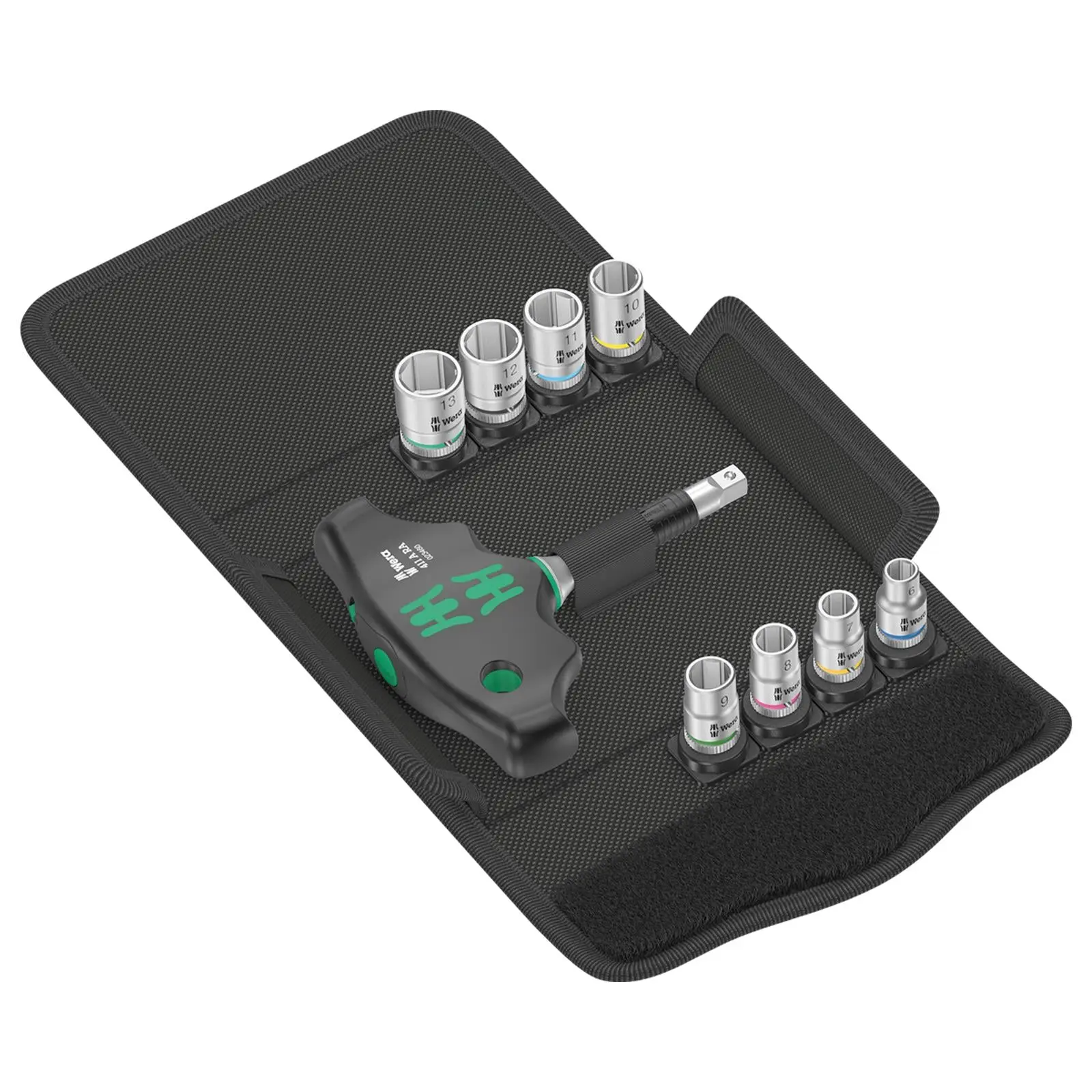 Wera T-Handle Adaptor Screwdriver 1/4" Drive with Ratchet Function 400 RA Set 2 9 Pieces 6-13mm Sockets - Image 3