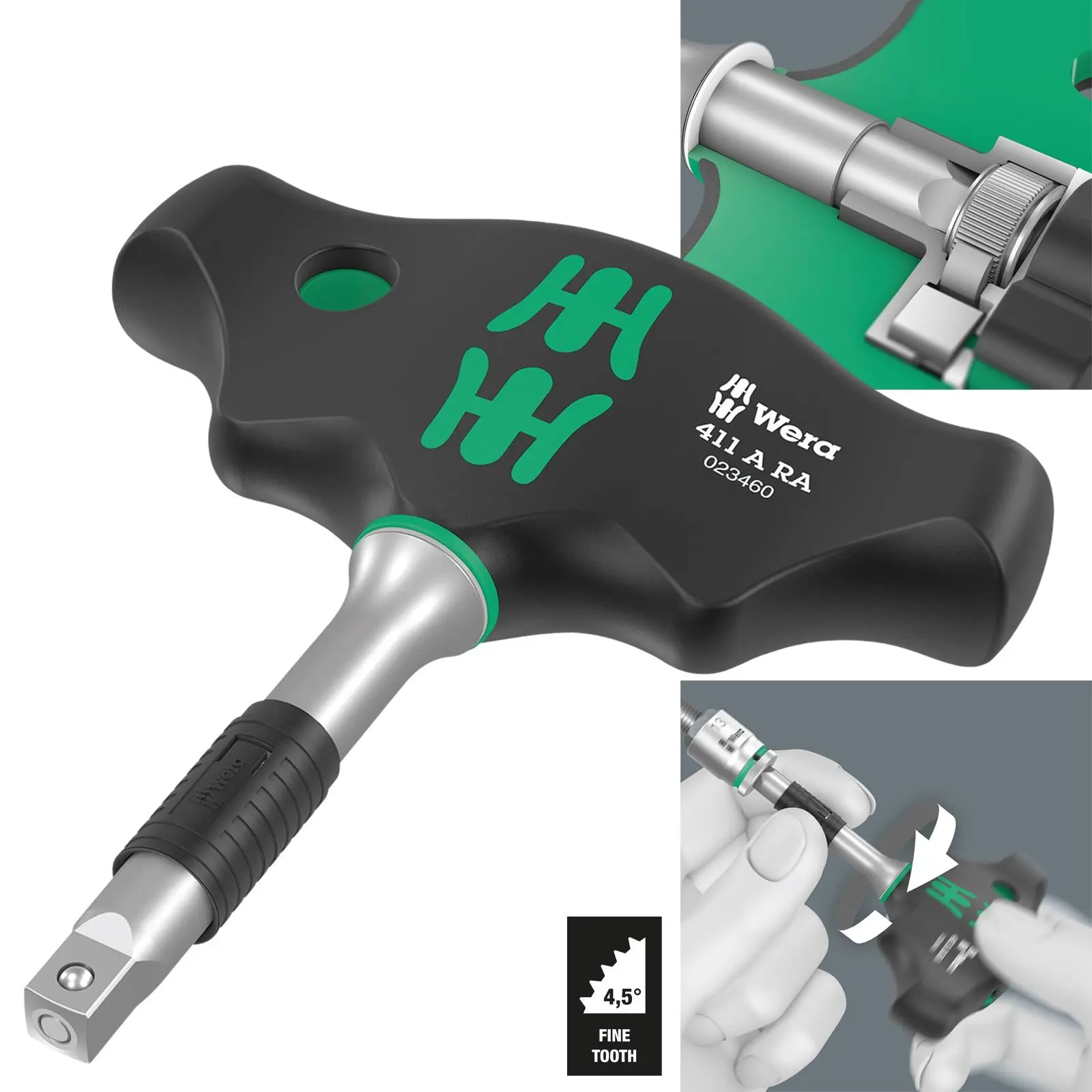 Wera T-Handle Adaptor Screwdriver 1/4" Drive with Ratchet Function 411 A RA