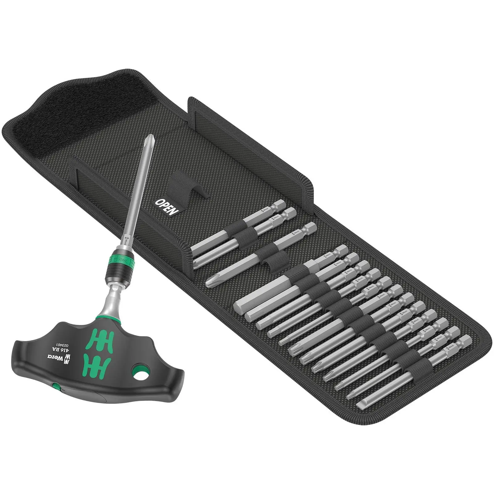 Wera T-Handle Screwdriver 1/4" Hex with Ratchet Function Rapidaptor Chuck 400 RA Set 1 17 Pieces - Image 5