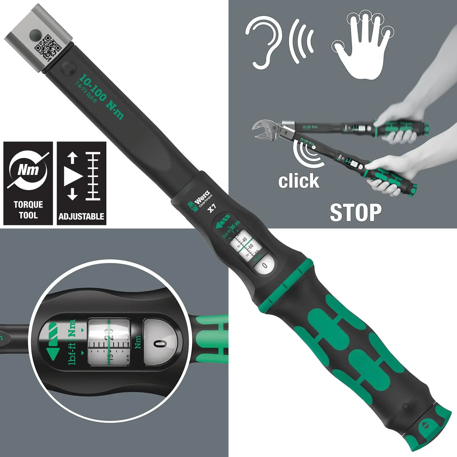 Wera Torque Wrench 10-100 Nm Click Torque X 7 14x18mm Joker Spanner Wrench Accessories 7880 Choose Option - Image 2