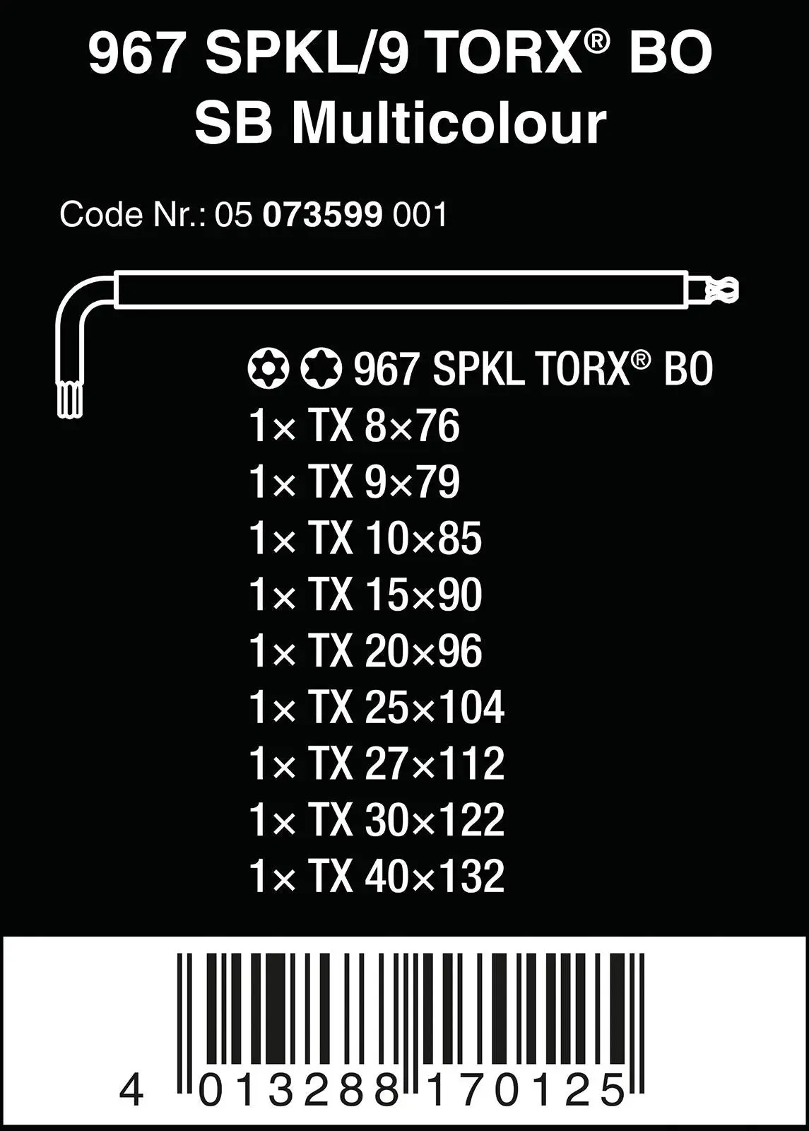 Wera Torx Key Set 967/9 TX BO Multicolour 1 L Key Set for Tamper-Proof TORX Screws 9 Pieces - Image 2
