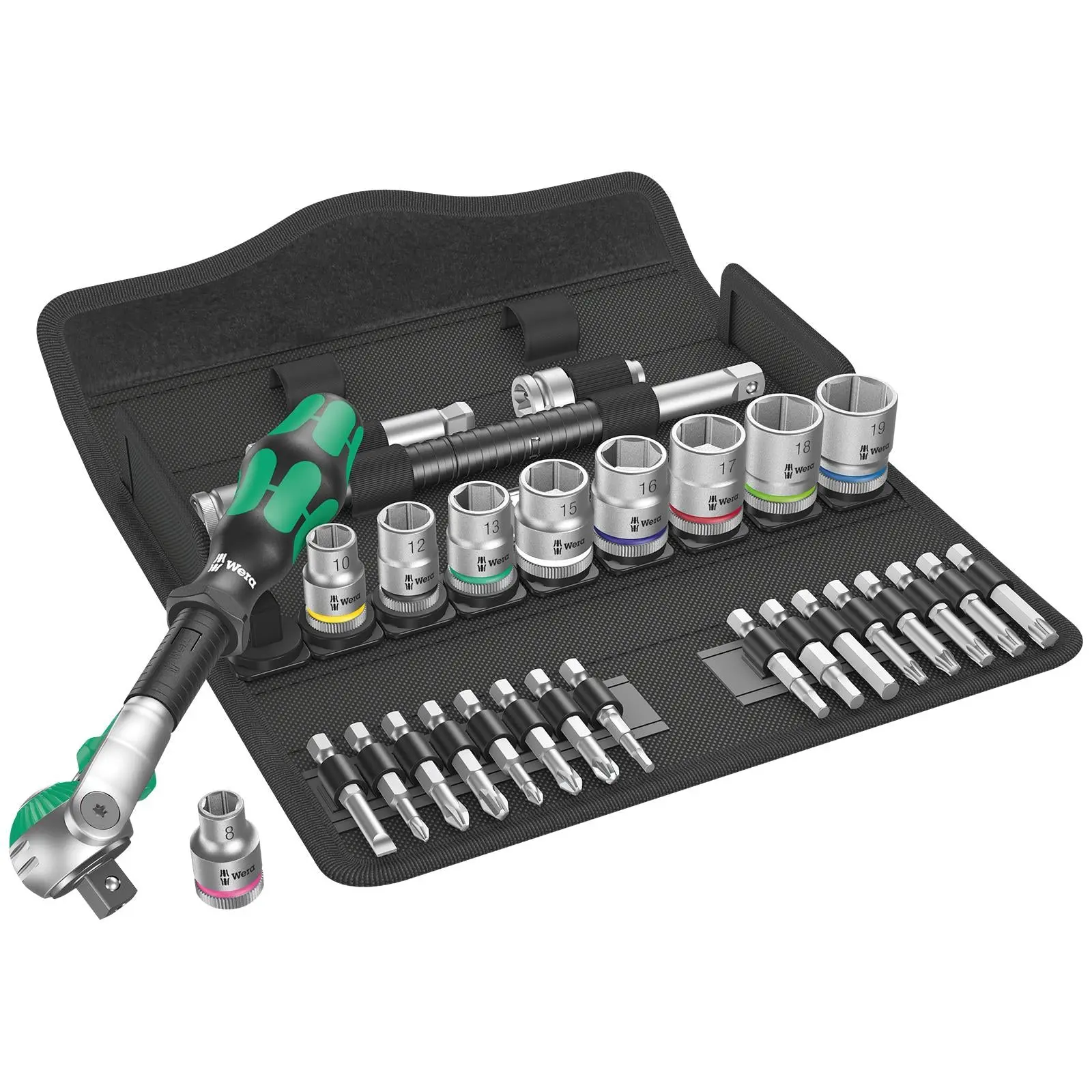 Wera Zyklop Speed Ratchet Socket and Screwdriver Bit Set 3/8" Drive 8100 SB 6 Metric 29 Pieces - Image 2