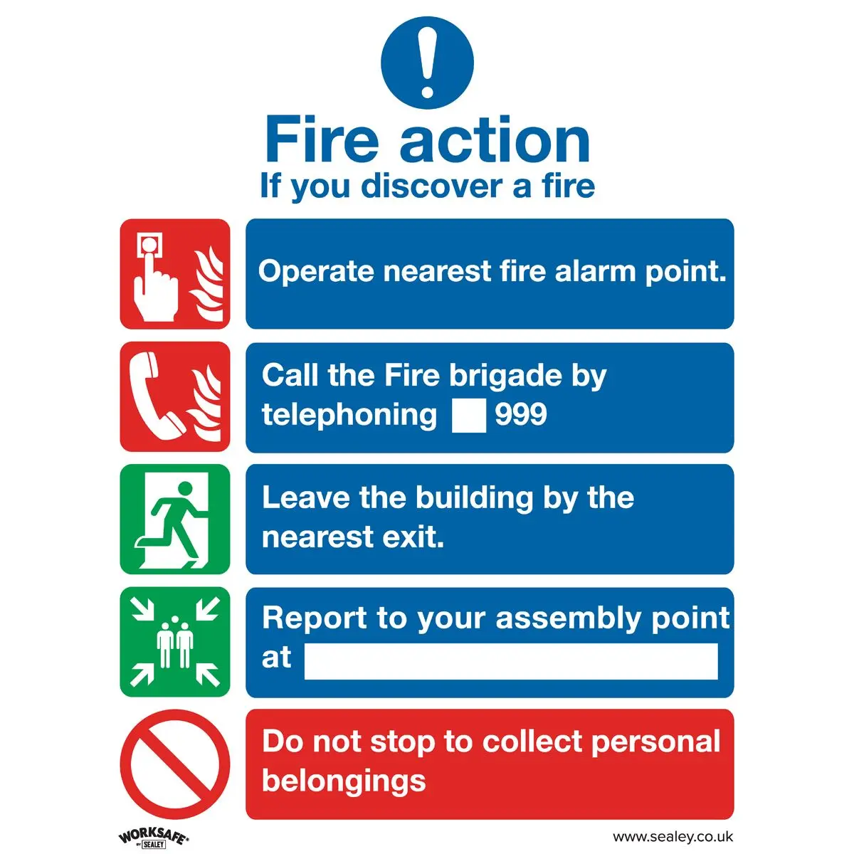 Worksafe by Sealey Safe Conditions Safety Sign - Fire Action Without Lift - Self-Adhesive Vinyl - Pack of 10