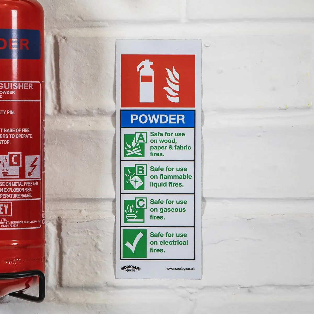 Worksafe by Sealey Safe Conditions Safety Sign - Powder Fire Extinguisher - Self-Adhesive Vinyl - Pack of 10 - Image 6