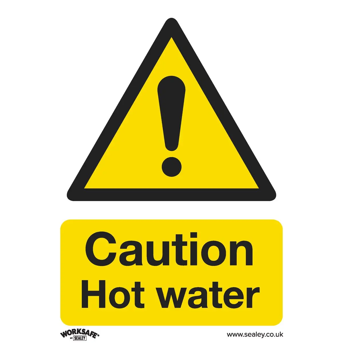 Worksafe by Sealey Warning Safety Sign - Caution Hot Water - Self-Adhesive Vinyl