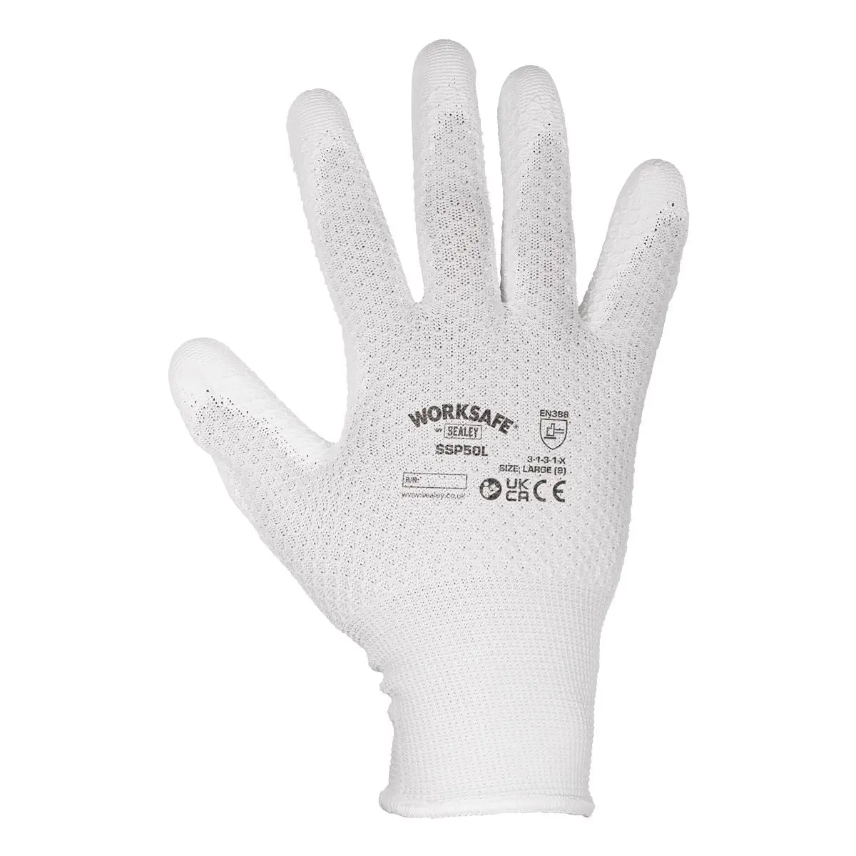 Worksafe by Sealey White Precision Grip Gloves - (Large) - Box of 120 Pairs - Image 5